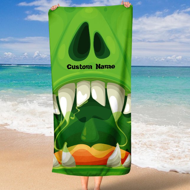 Toalha De Praia Monstro Verde com Dentes Grandes (Green Monster with Big Teeth Beach Towel)