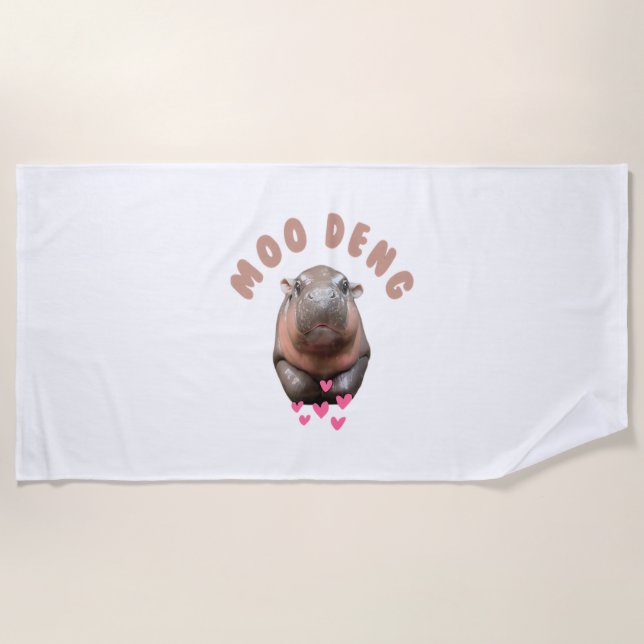 Toalha De Praia MOO NEGA O FAMOSO BEBÊ PIGMY HIPPO MOODENG T-Shi (Frente)
