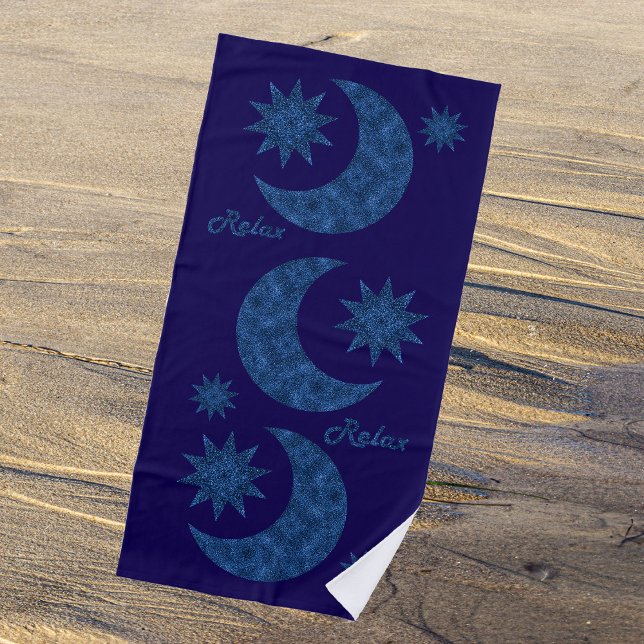 Toalha De Praia Moon and stars in a blue glitter look - Relax!  (Criador carregado)