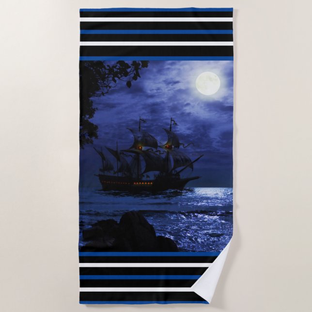 Toalha De Praia Moonlight Pirates Ship Beach Towel (Frente)