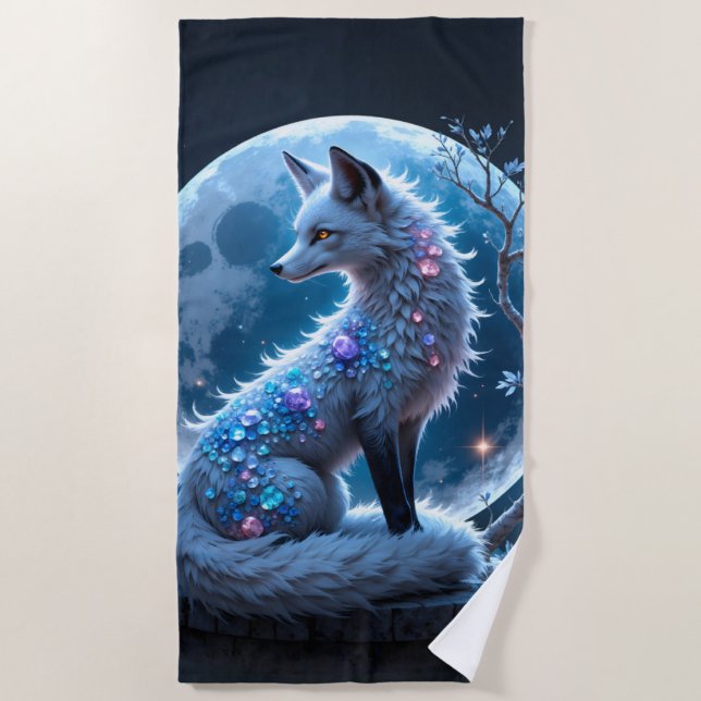 Toalha De Praia Moonlit Crystal Fox – Guardian of Silent Dreams.  (Frente)
