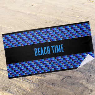 Toalha De Praia Mosaico moderno em preto e azul, personalizado