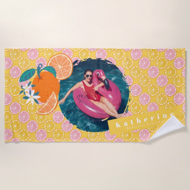 Toalha De Praia Mostarda de Verão Laranja (Frente)