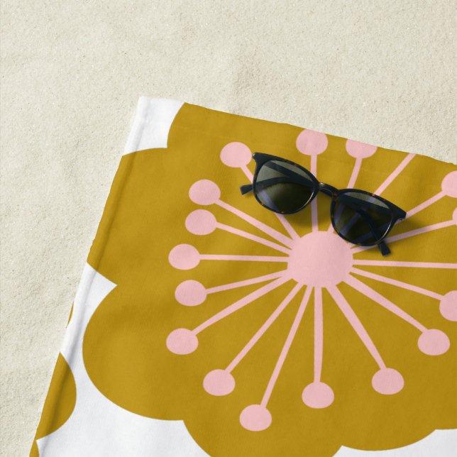 Toalha De Praia Mostarda Flor Moderna de meio século (In Situ)