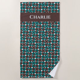 Toalha De Praia Motifs Brown & Teal Retro dos anos 70 Personalizad