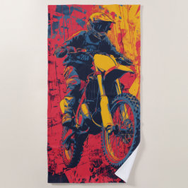 Toalha De Praia Motocross Rider Pop Art Ação Urbana