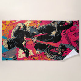 Toalha De Praia Motocross Rider Pop Art Dirt Bike Illustration