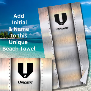 Toalha De Praia Mudar Inicial, Adicionar Nome, Tiras de Metal Prat