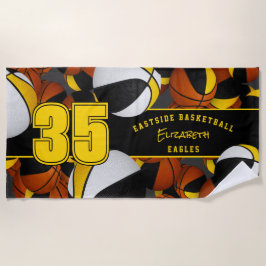 Toalha De Praia Muitas bolas de basquete garotas ou garotos jogam 