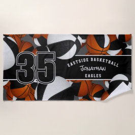 Toalha De Praia Muitas bolas de basquete nome personalizado do gru