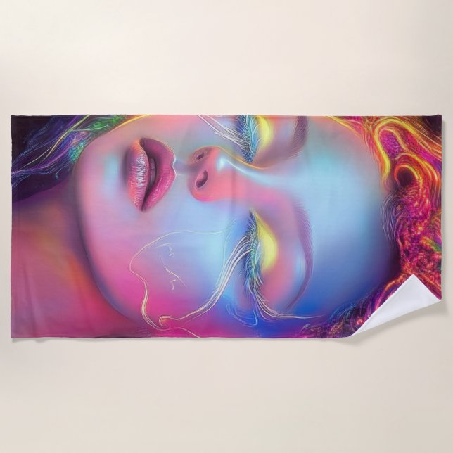 Toalha De Praia Mulher alienígena com cabelo cósmico (Frente)