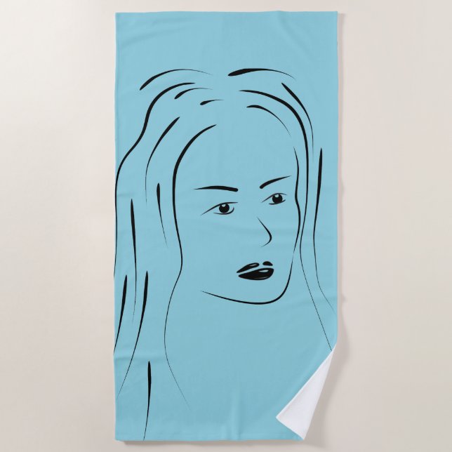 Toalha De Praia Mulher de Arte Leal de Linha Negra Enfrentada Mani (Frente)