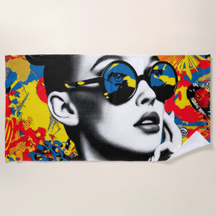 Toalha De Praia Mulher de arte pop com óculos de sol