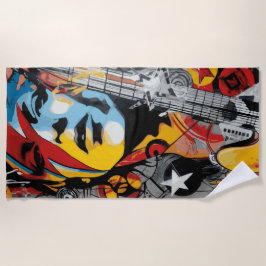 Toalha De Praia Mulher de Música de Rock Guitarra Pop Art Estilo d