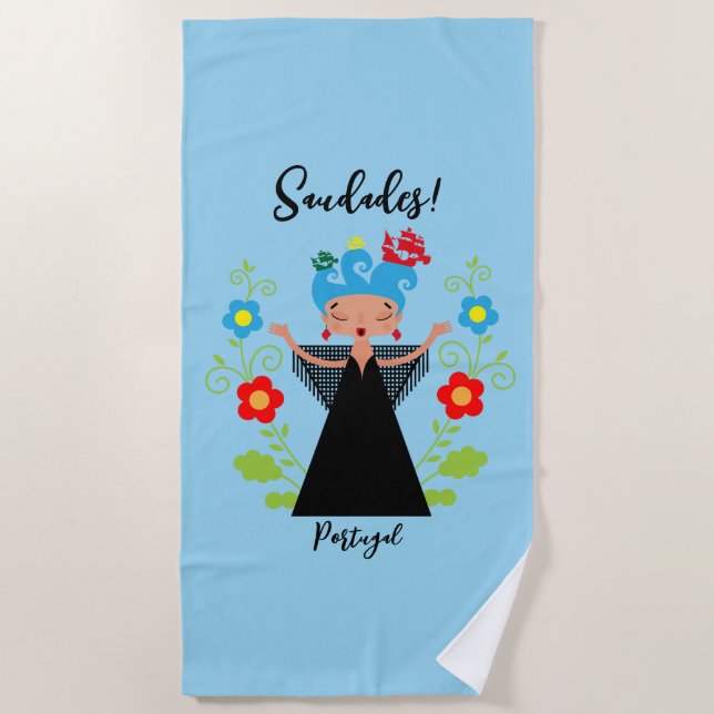 Toalha De Praia Mulher fada cantora de caravela portuguesa (Frente)