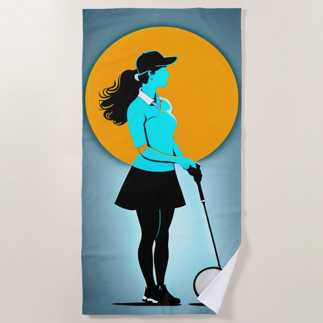 Toalha De Praia Mulher Golfer Design Cotton Beach Towel (Frente)
