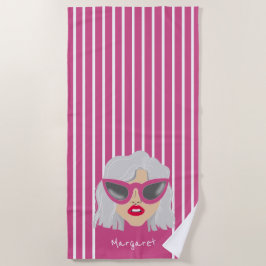 Toalha De Praia Mulher legal de cabelos de Cinza com óculos cor-de