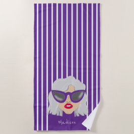 Toalha De Praia Mulher legal de cabelos de Cinza com óculos roxos 