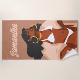 Toalha De Praia Mulher Negra, Bikini Branco, Pronta para Praia