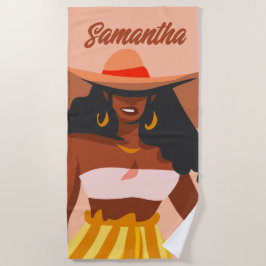 Toalha De Praia Mulher Negra, Chapéu Grande, Víblias de Férias