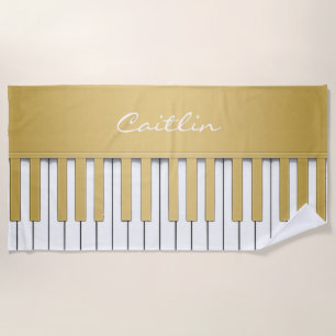 Toalha De Praia Música Dourado personalizada do teclado de piano