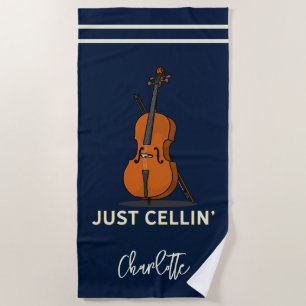 Toalha De Praia Músico do Monograma Personalizado do Script Cello