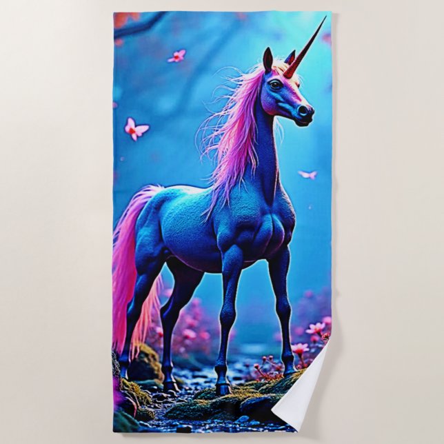 Toalha De Praia Mystical Fantasy Unicorn Art (Frente)