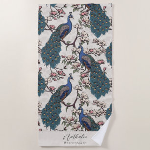 Toalha De Praia Na moda Peacock e Flower Bridesmaid