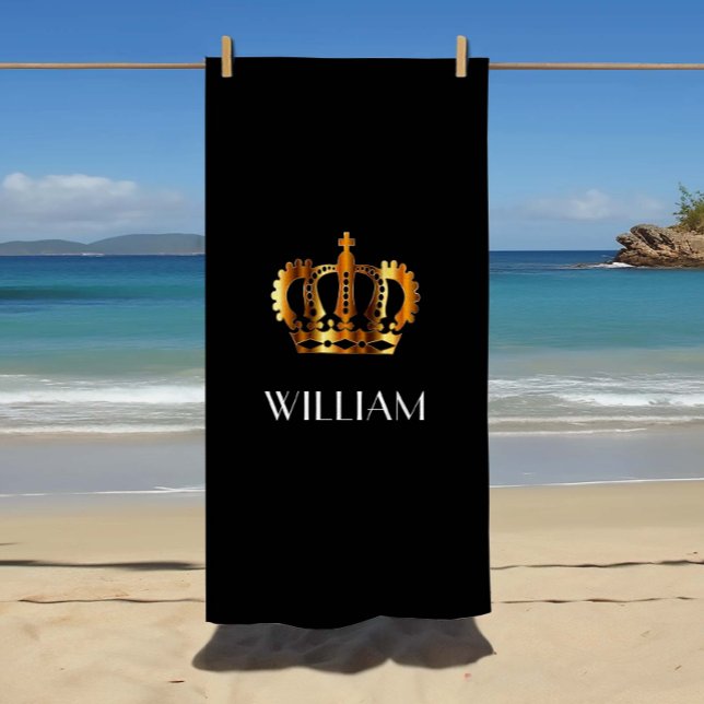 Toalha De Praia Na moda Royal Crown Name Black (Stylish Royal Crown Name Black Beach Towel)