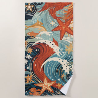Toalha De Praia Na moda Vintage Waves e Starfish