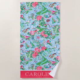 Toalha De Praia Nantucket Preppy Palm Beach Impressão Personalizad