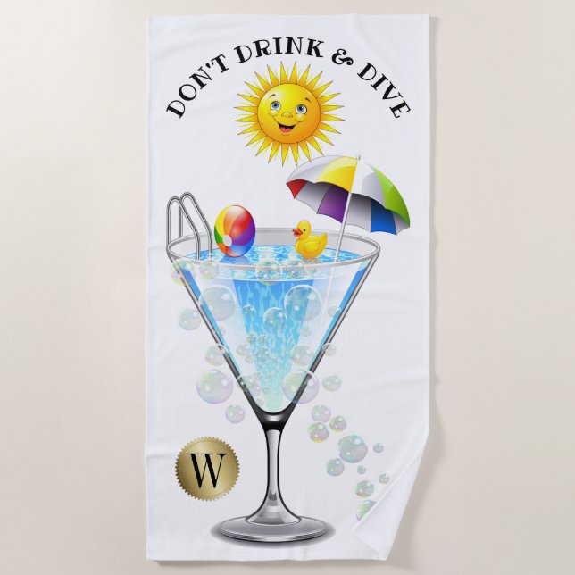 Toalha De Praia Não beba e mergulhe na praia (Frente)