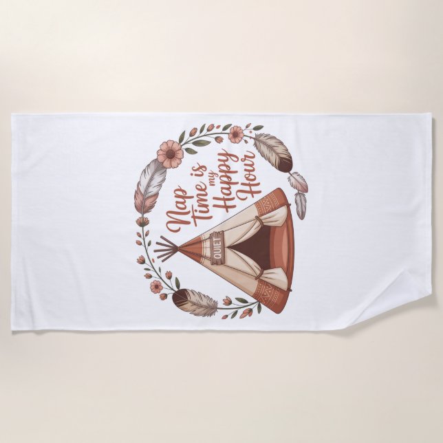 Toalha De Praia Nap Time Is My Happy Hour (Frente)