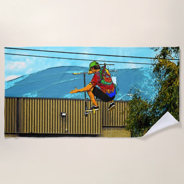 Toalha De Praia Nascer para o truque do Patinete Stunt (Frente)