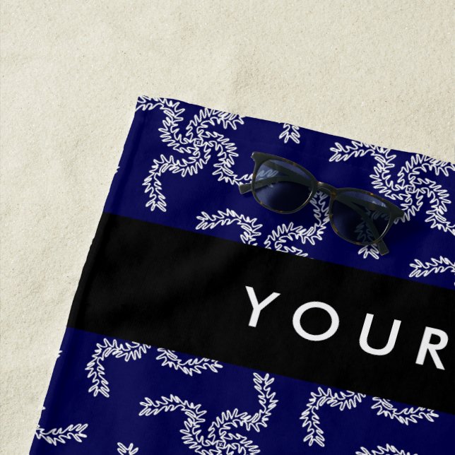 Toalha De Praia Natal Garland, Azul, Seu nome, Personalize (In Situ)