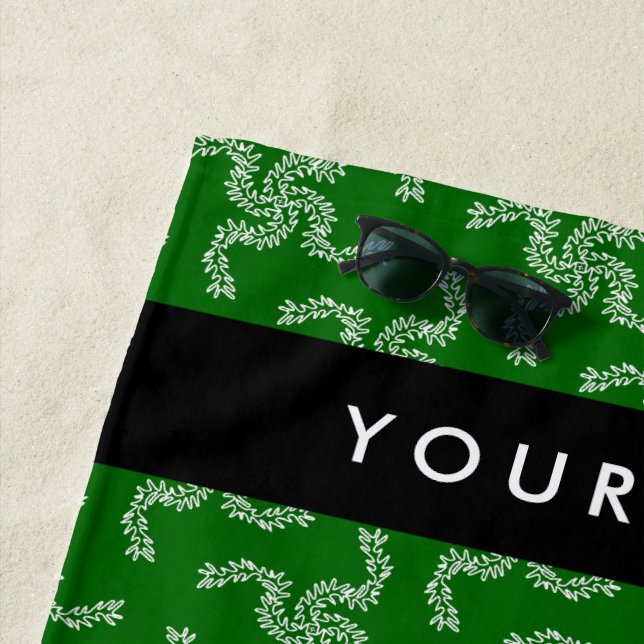 Toalha De Praia Natal Garland, Verde, Seu nome, Personalize (In Situ)