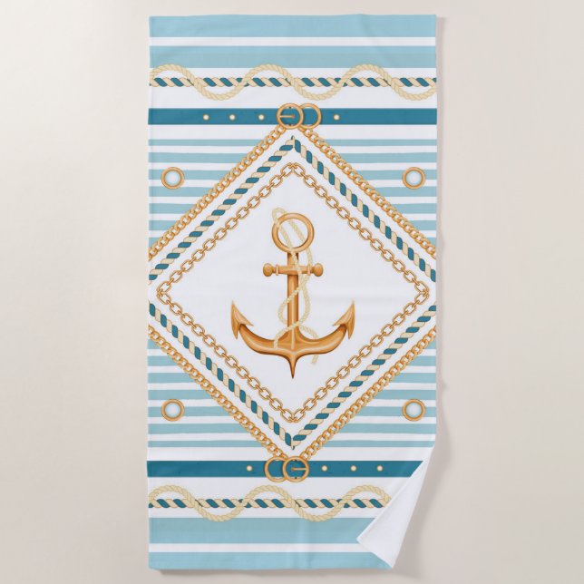 Toalha De Praia Nautica Anchor e Stripes Beach Towel (Frente)