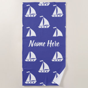 Toalha De Praia Náutica azul personalizada com nome personalizado