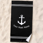 Toalha De Praia Náutica Vintage Anchor Boat Name Marinho Black<br><div class="desc">Ancoragem Náutica Vintage com seu nome de barco personalizado Marinho Black Beach Towel. Esta toalha personalizada não só o manterá seco,  como também é uma peça divertida de conversa. Faz um presente de excelente para qualquer ocasião.</div>