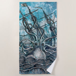 Toalha De Praia Navio gigante Octopus Blue Sea Monster