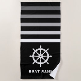 Toalha De Praia Navio Helm Roda Nome do Seu Barco Marinho Preto