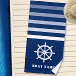 Toalha De Praia Navio Helm Roda Nome Marinho Azul<br><div class="desc">Roda náutica - Helm com seu nome personalizado ou nome do barco em uma Na moda Beach Towel. Esta toalha personalizada não só o manterá seco,  como também é uma peça divertida de conversa. Faz um presente de excelente para qualquer ocasião.</div>
