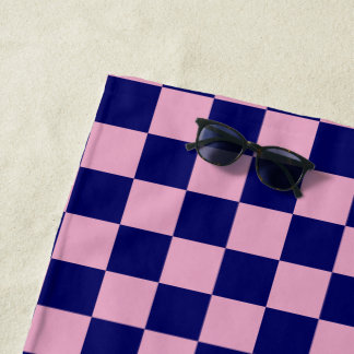 Toalha De Praia Navy Blue and Light Pink Checkerboard Pattern