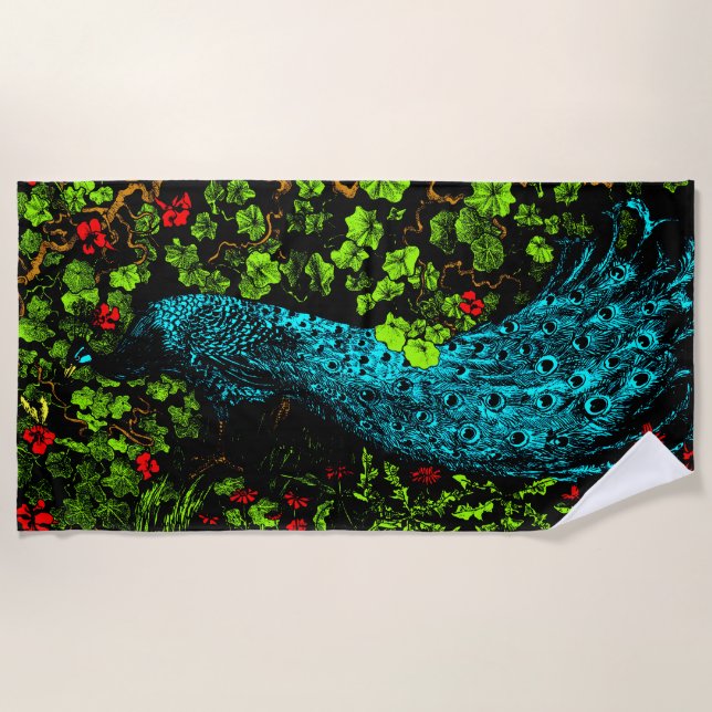 Toalha De Praia Neerlandês Art Nouveau Peacock e Butterfly (Frente)