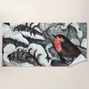 Toalha De Praia Neerlandês Art Nouveau Robin Bird no inverno