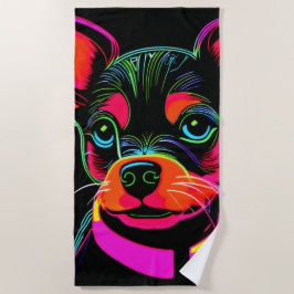 Toalha De Praia Neon Canine Puppy Art