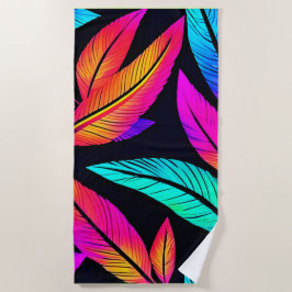 Toalha De Praia Neon Feather Pattern Vibrant Art