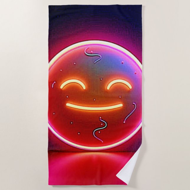 Toalha De Praia Neon Glow Happy Face Art (Frente)