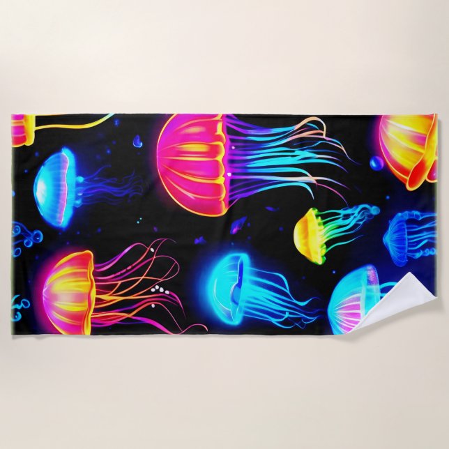 Toalha De Praia Neon Jellyfish Dreamscape (Frente)
