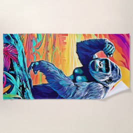 Toalha De Praia Neon Jungle Gorilla Urban Fantasy